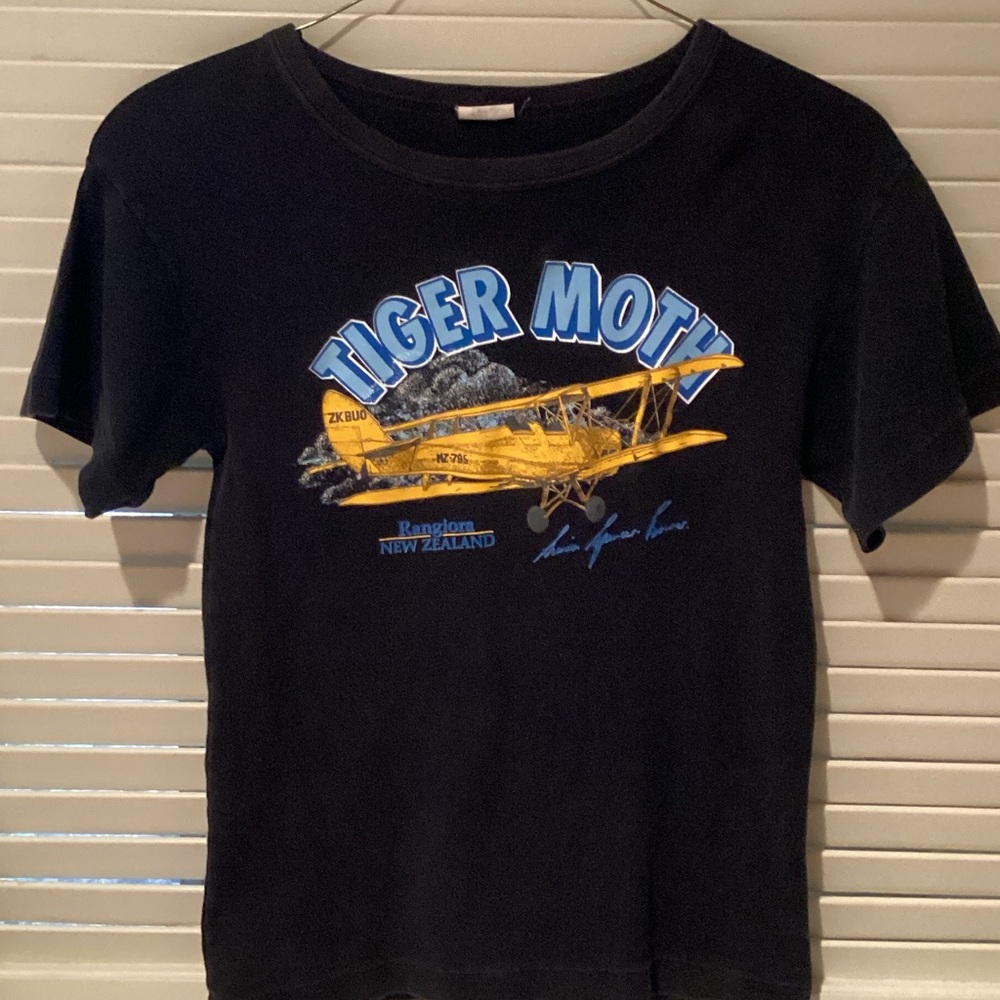 Black Tee with Yellow Plane & Blue Lettering Tiger Moth